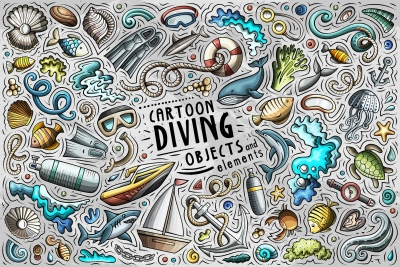 Diving Funny Objects & Symbols Set