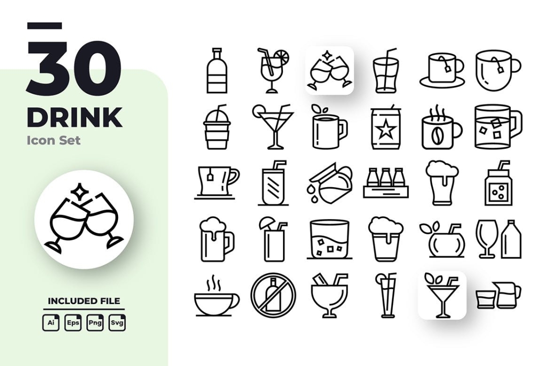 Drink Outline Icons Set