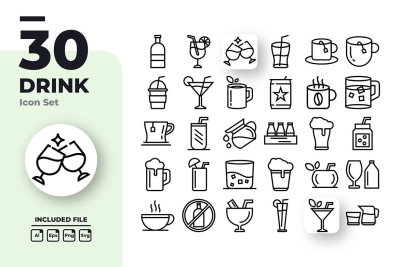 Drink Outline Icons Set