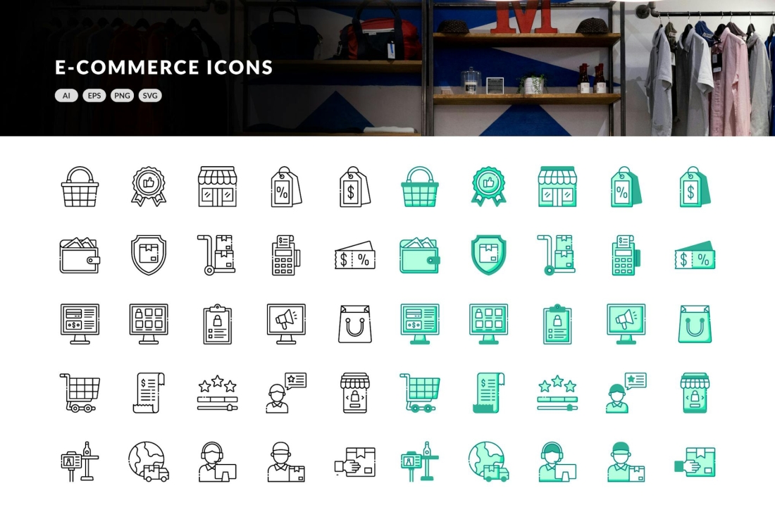 E-Commerce Outline and Greeney Icons