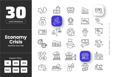 Economic Crisis Outline Icons - Economy Crash