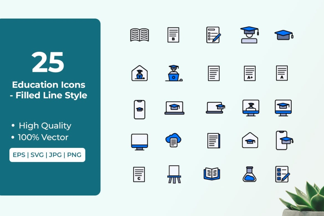 Education Icon Set Filled Line Style Vol 1