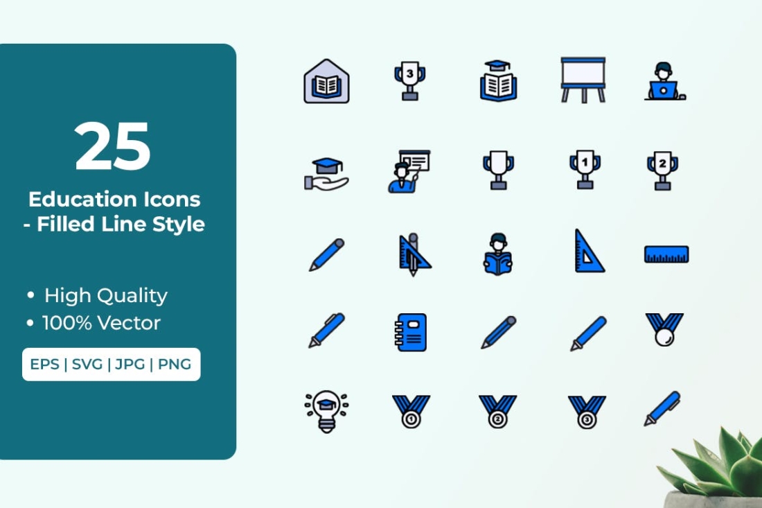 Education Icon Set Filled Line Style Vol 2