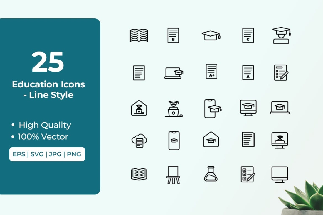 Education Icon Set Line Style Vol 1
