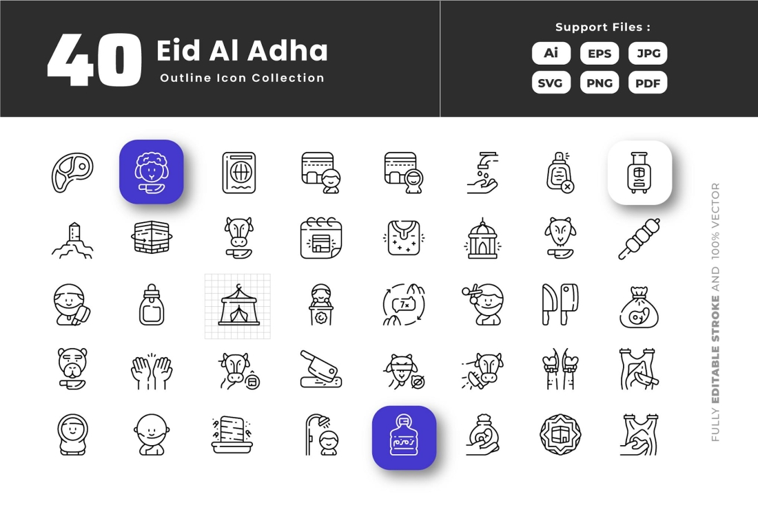 Eid Al Adha Outline Icons - Set Pack Collection