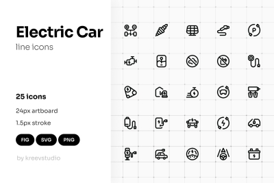Electric Car Line UI Icons