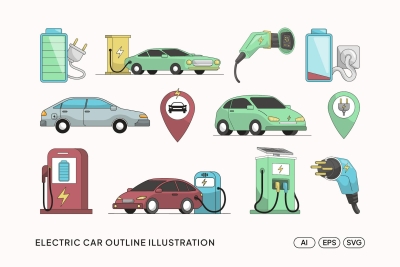 Electric Car Outline Illustration