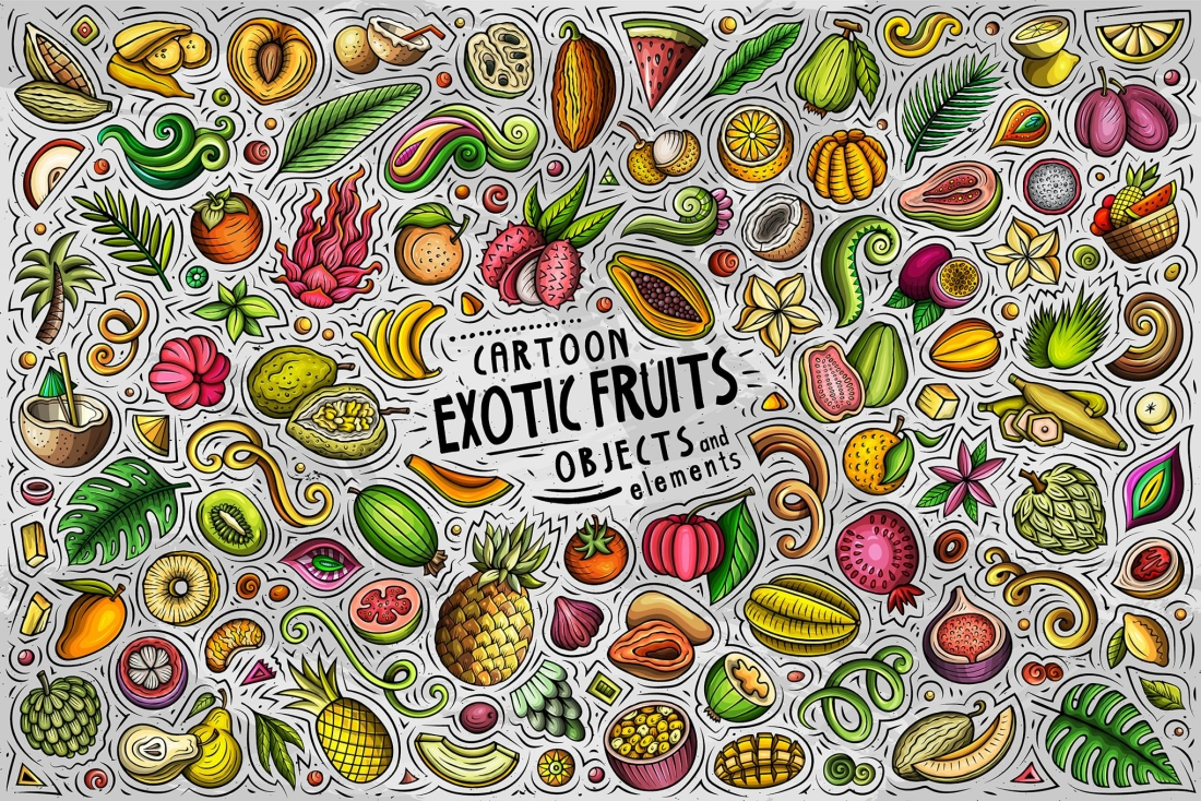 Exotic Fruits Funny Objects & Symbols Set