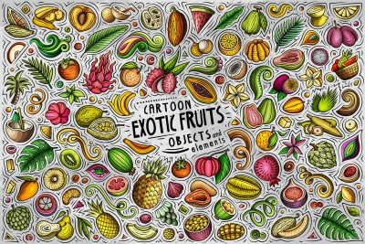Exotic Fruits Funny Objects & Symbols Set