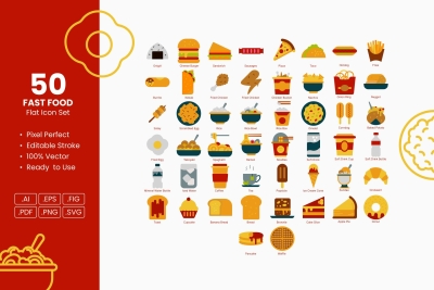 Fast Food Flat Icon Set