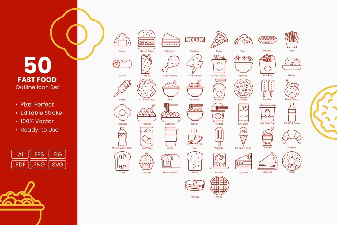 Fast Food Outline Icon Set