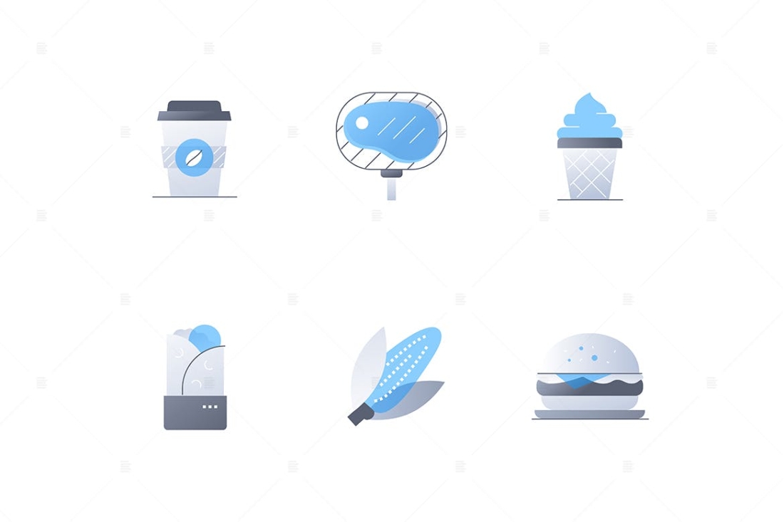 Fast Food to Go and Cafe Menu - Flat Style Icons