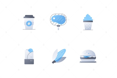 Fast Food to Go and Cafe Menu - Flat Style Icons