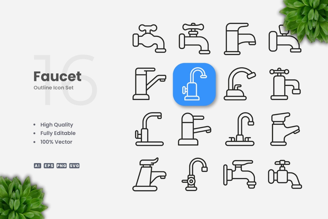 Faucet Outline Icons
