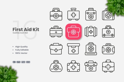 First Aid Kit Outline Icons