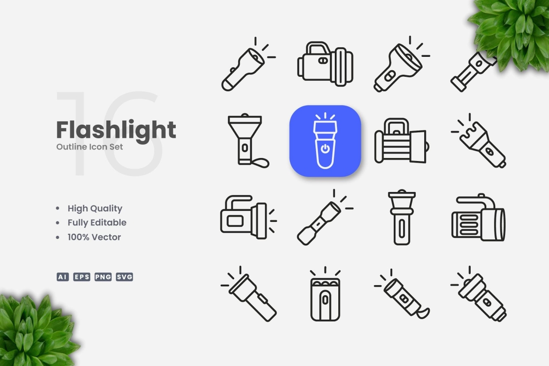 Flashlight Outline Icons