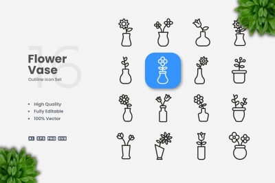 Flower Vase Outline Icons