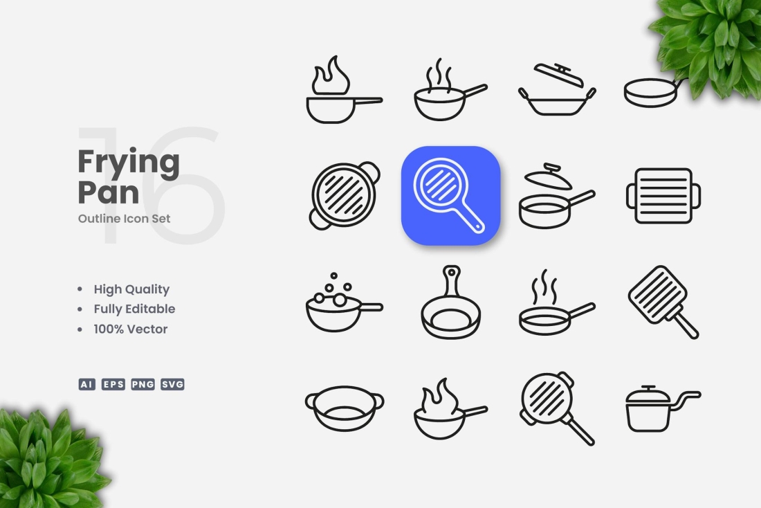 Frying Pan Outline Icons