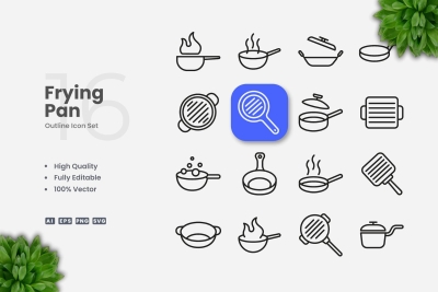 Frying Pan Outline Icons