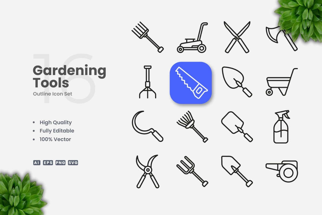 Gardening Tools Outline Icons