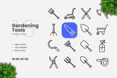 Gardening Tools Outline Icons