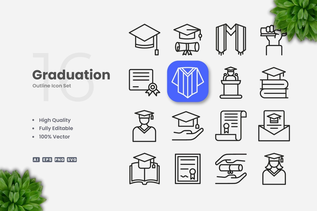 Graduation Outline Icons