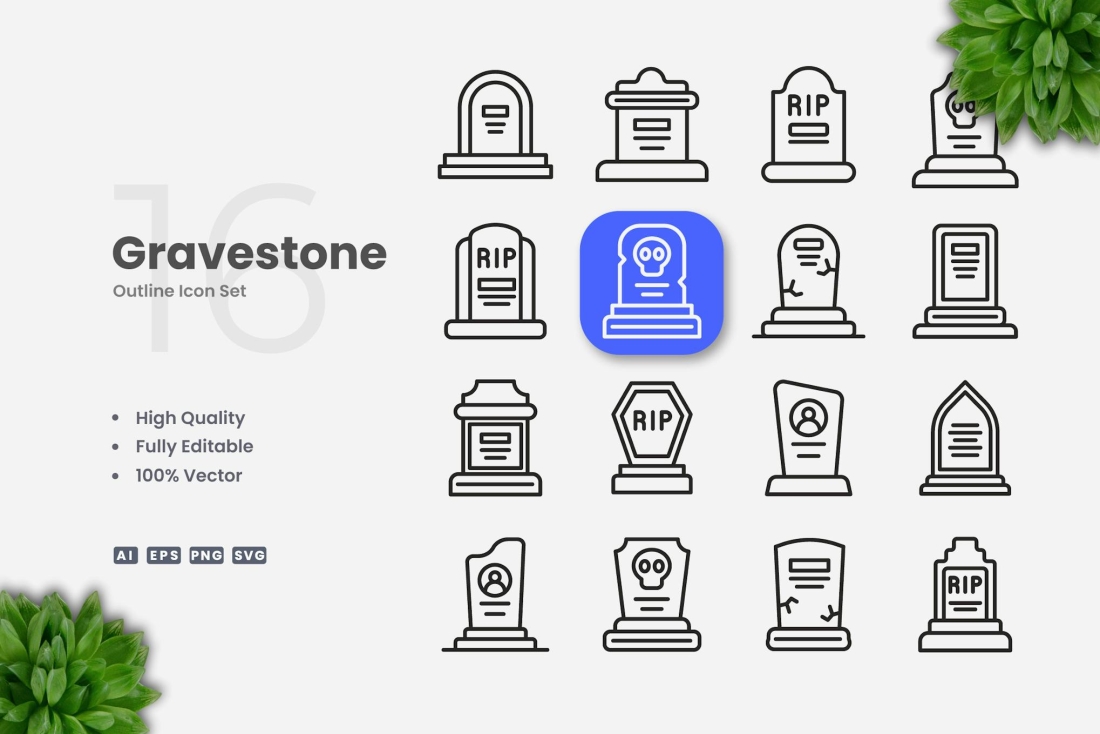 Gravestone Outline Icons