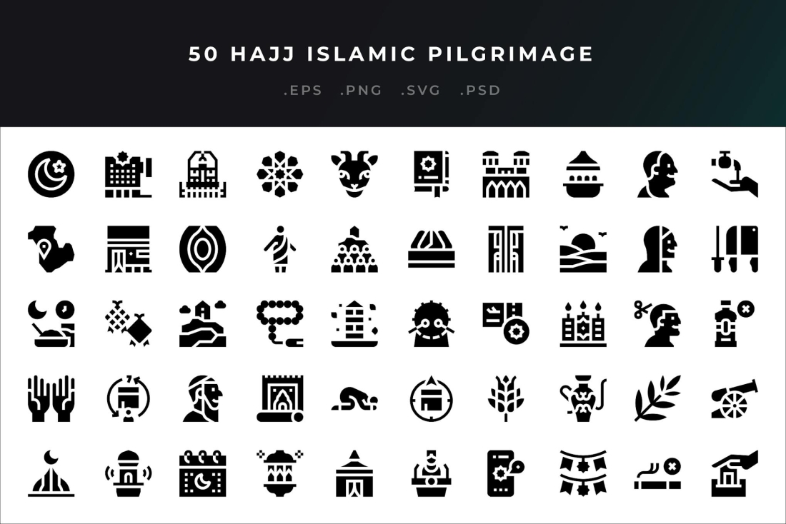 Hajj Islamic Pilgrimage Icons