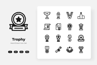 Hand Drawn Trophy Icon Set