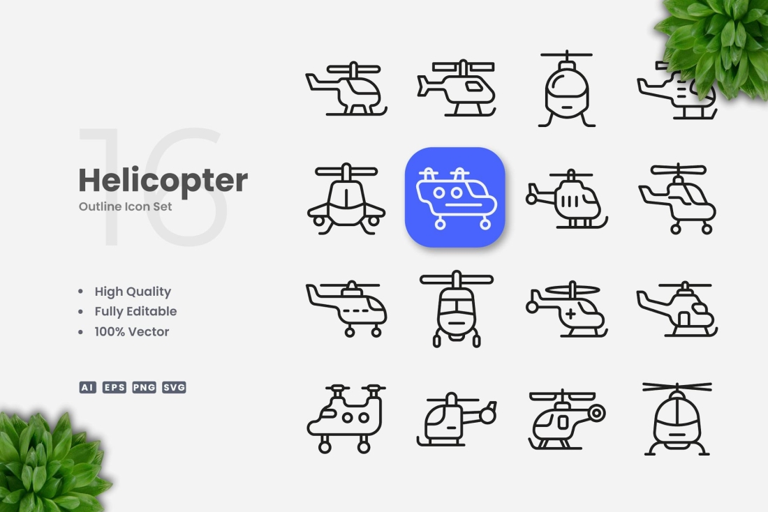Helicopter Outline Icons
