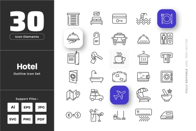 Hotel Outline Icons Set Collection