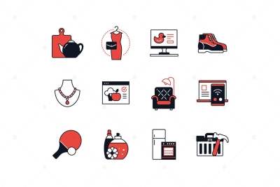 Items for Home and Clothing, Shopping - Line Icons