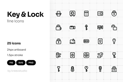 Key & Lock Line UI Icons