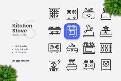 Kitchen Stove Outline Icons