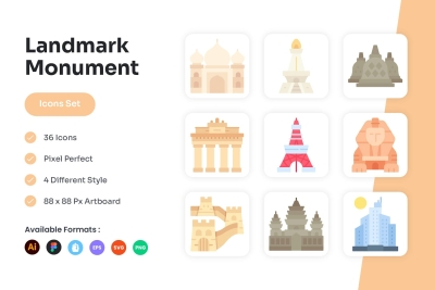 Landmark Monument Icons Set