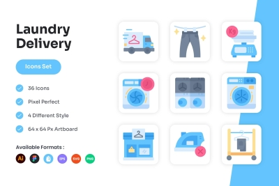 Laundry Delivery Icons Set