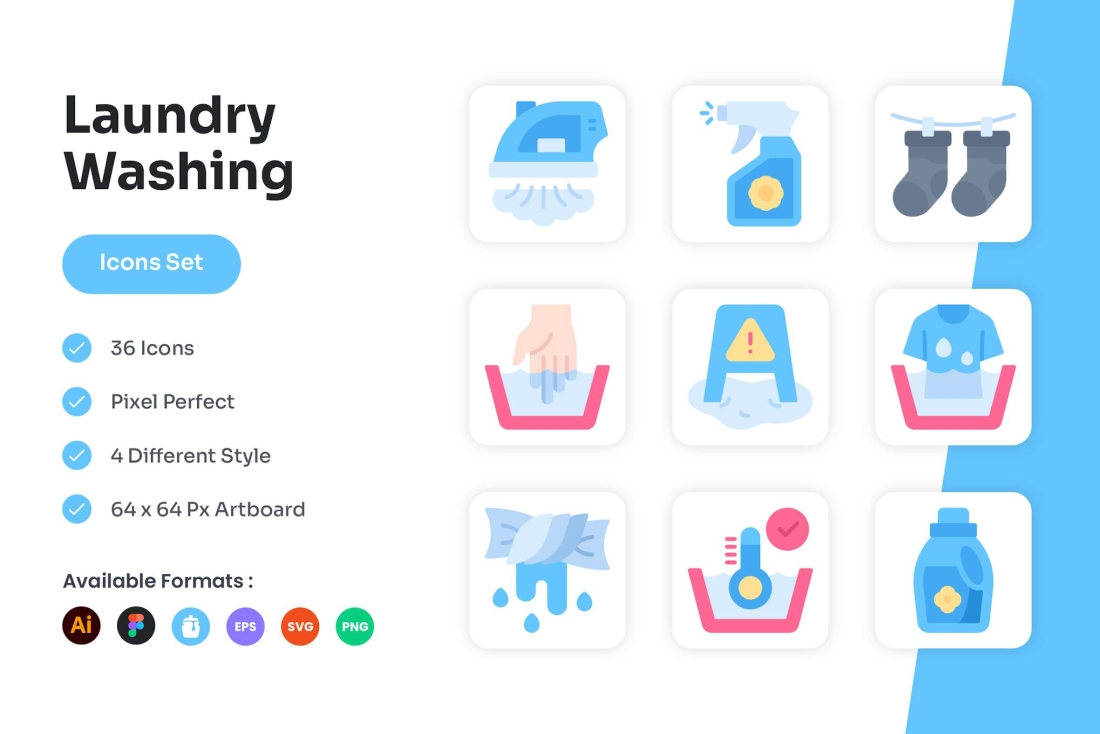 Laundry Washing Icons Set