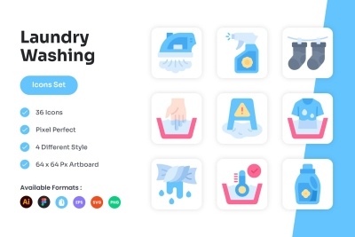 Laundry Washing Icons Set