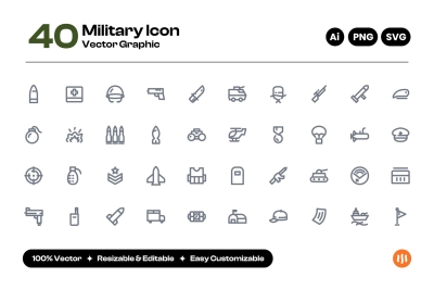 Military Lineart Icon Collection