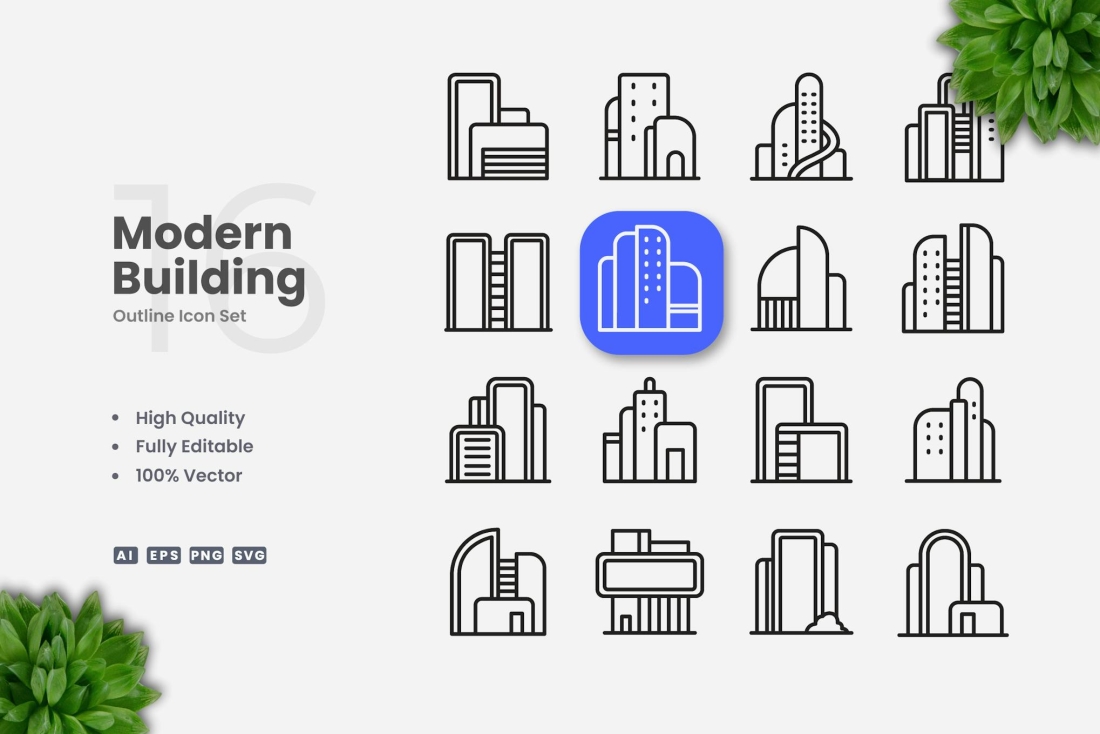 Modern Building Outline Icons
