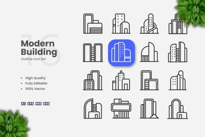 Modern Building Outline Icons