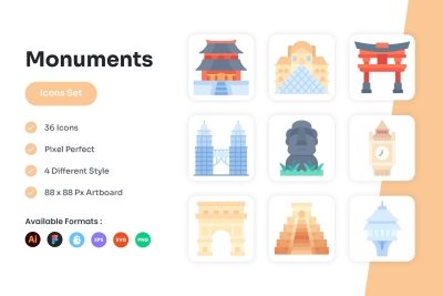 Monuments Icons Set