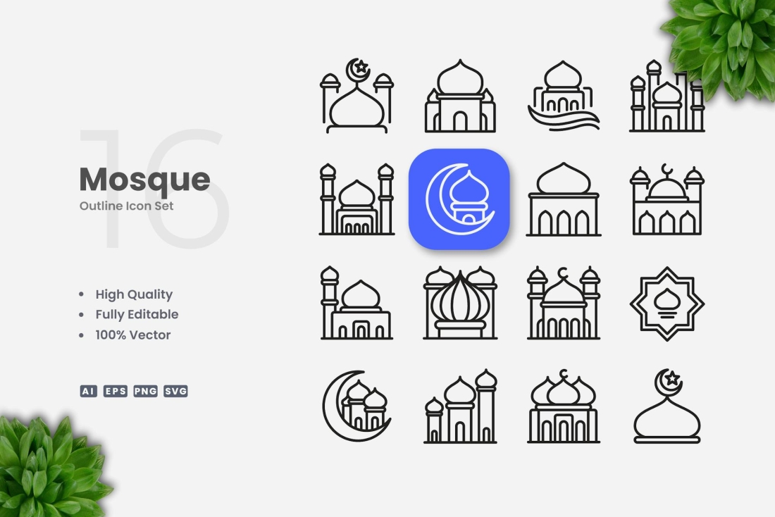 Mosque Outline Icons