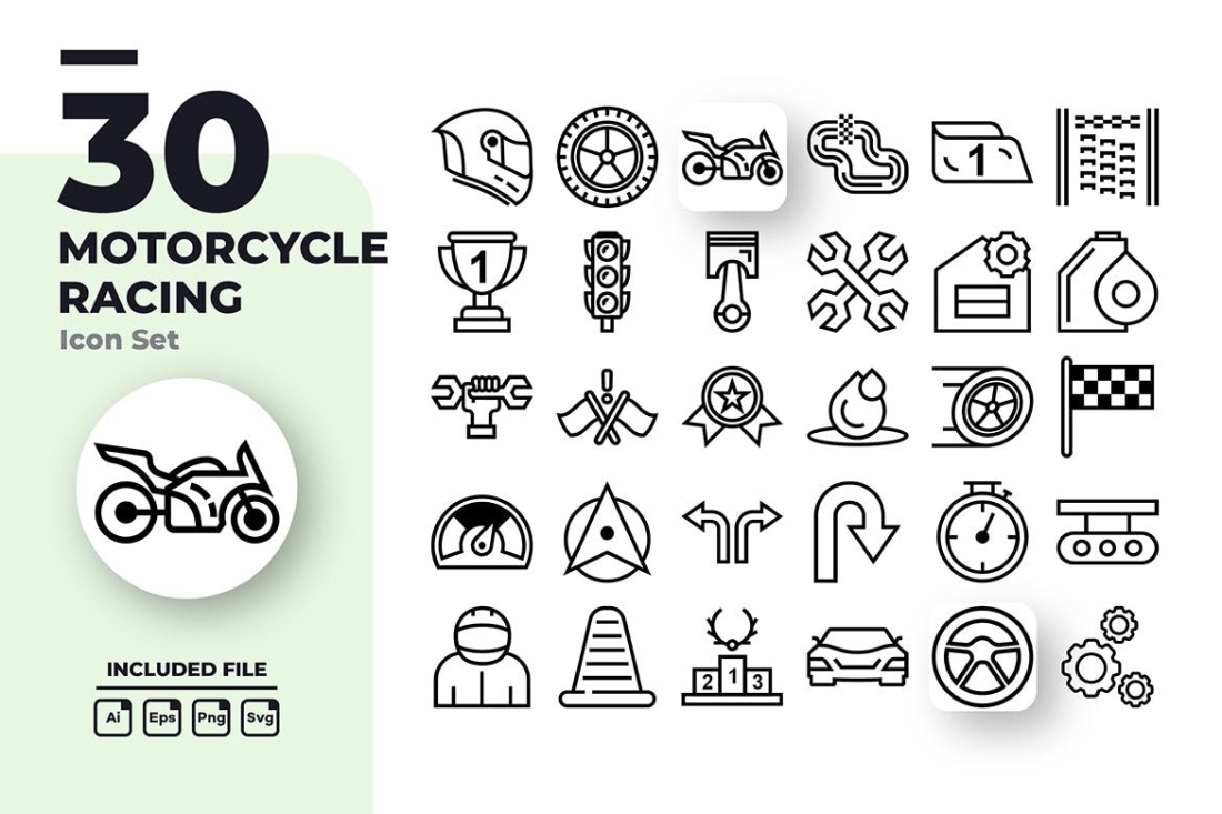 Motorcycle Racing Outline Icons Set