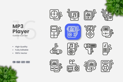 MP3 Player Outline Icons