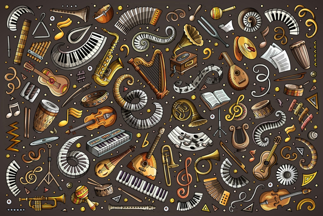 Music Classic Cartoon Objects Set