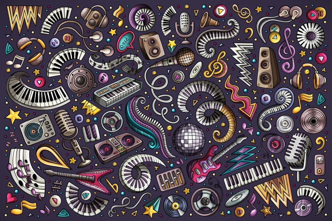 Music Disco Cartoon Objects Set