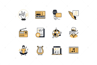 Musical styles, Concerts, and Sound - Line Icons