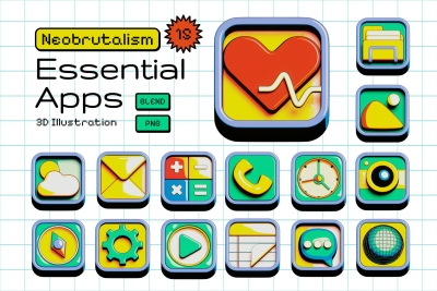 Neobrutalism Essential Apps 3D Icon