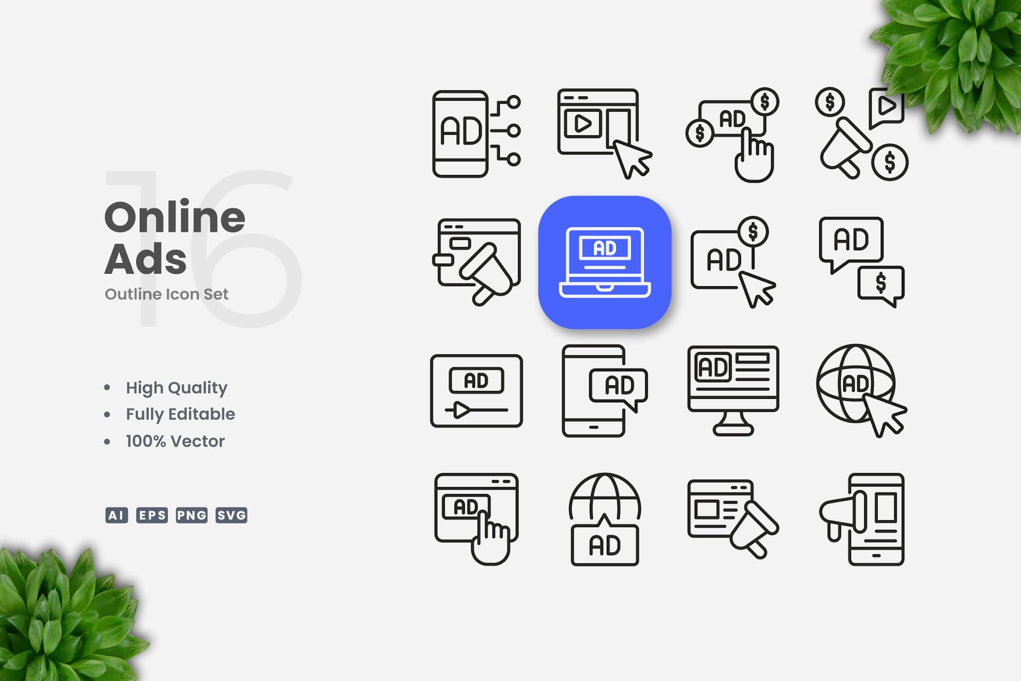 Online Ads Outline Icons